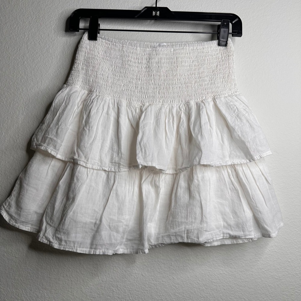 MABLE Anthropologie White Smocked Tiered Ruffle Tube Top Coastal Beach Size Med